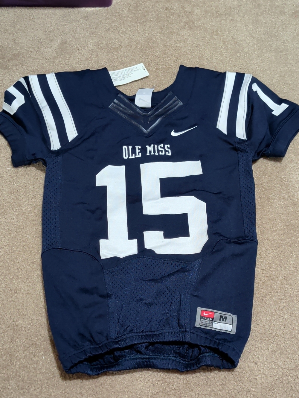 Nike Youth Ole Miss Navy and White Football Jersey - #15